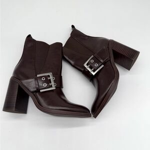 Dolce Vita Chocolate Brown Leather Buckle Ankle Boots